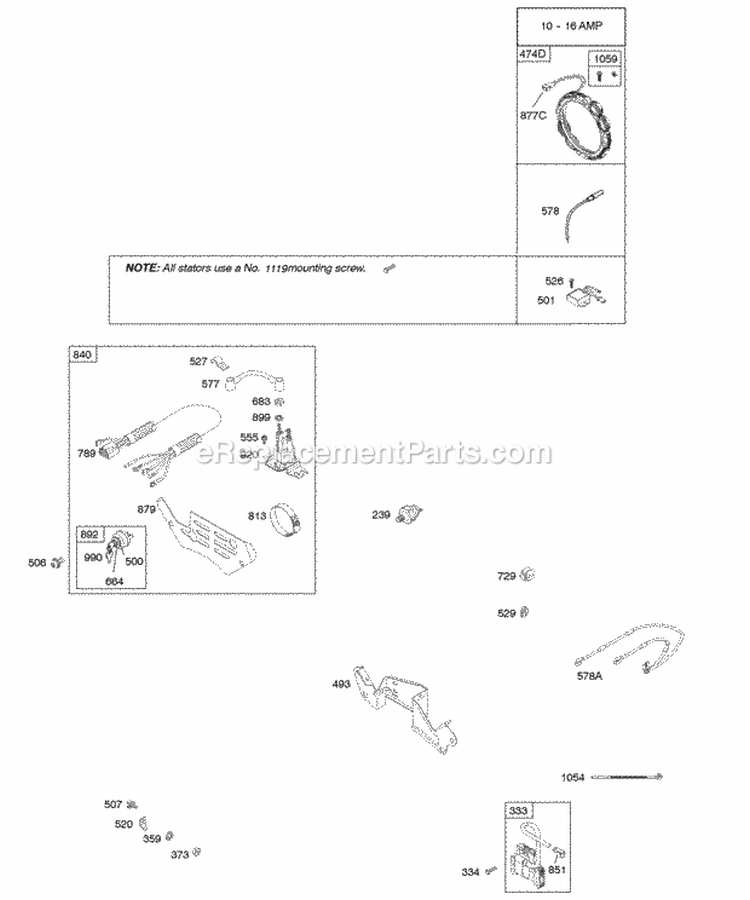 Alternator Ignition Diagram and Parts List for 309447-0110-E1  Briggs and Stratton Engine